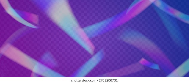 Fondo de prisma iridiscente. Efecto de fuga de luz de arco iris.  Amanece A Través De Una Lente De Vidrio Con Rayas De Bokeh Y Llamarada De Holograma. Fondo De Prisma De Cristal Iridiscente Con Luz.