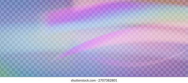 Fondo de prisma iridiscente. Efecto de fuga de luz de arco iris.  Rayo De Brillo Y Gradiente De Diamante Con Superposición De Resplandor En Película Transparente. Fondo De Prisma De Cristal Iridiscente Con Luz.