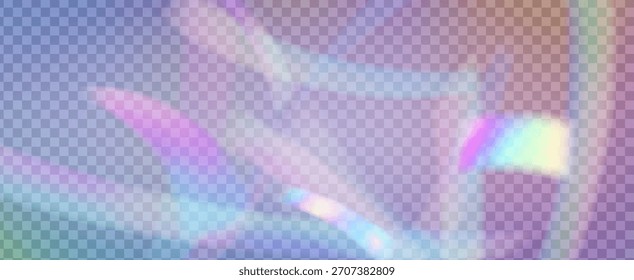 Fondo de prisma iridiscente. Efecto de fuga de luz de arco iris.  Brilla A Través De Un Filtrar De Rayas De Neón Y Brillo En Los Colores Aurora. Fondo De Prisma De Cristal Iridiscente Con Luz.