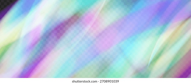 Fondo de prisma iridiscente. Efecto de fuga de luz de arco iris.  Filtrar De Cámara Con Superposición Holográfica, Textura Desenfocada Y Haz De Fantasía. Fondo De Prisma De Cristal Iridiscente Con Luz.