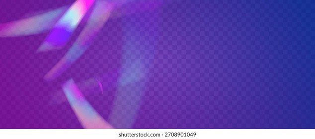 Fondo de prisma iridiscente. Efecto de fuga de luz de arco iris.  Filtrar De Cámara Con Superposición Holográfica, Textura Desenfocada Y Haz De Fantasía. Fondo De Prisma De Cristal Iridiscente Con Luz.