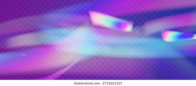 Fondo de prisma iridiscente. Efecto de fuga de luz de arco iris.  Amanece A Través De Una Lente De Vidrio Con Rayas De Bokeh Y Llamarada De Holograma. Fondo De Prisma De Cristal Iridiscente Con Luz.