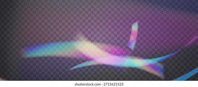 Fondo de prisma iridiscente. Efecto de fuga de luz de arco iris.  Brilla A Través De Un Filtrar De Rayas De Neón Y Brillo En Los Colores Aurora. Fondo De Prisma De Cristal Iridiscente Con Luz.