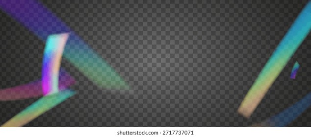 Fondo de prisma iridiscente. Efecto de fuga de luz de arco iris.  Superposición De Neón Y Resplandor De Diamantes Con Luz Abstractas Y Brillo Holográfico. Fondo De Prisma De Cristal Iridiscente Con Luz.