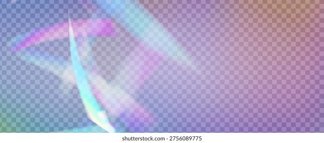 Iridescent Prism Background. Rainbow Light Leak Effect.  Vector Burst With A Sunlight Filter, Blur Effect, And A Glowing Camera Beam. Iridescent Crystal Prism Background With Light.