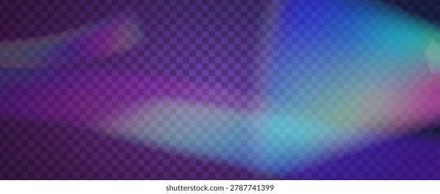 Iridescent Prism Background. Rainbow Light Leak Effect.  Gradient Aurora With A Soft Texture, Rays Of Sunlight, And Glass Refraction. Iridescent Crystal Prism Background With Light.