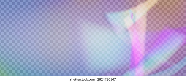Iridescent Prism Background. Rainbow Light Leak Effect.  Gradient Aurora With A Soft Texture, Rays Of Sunlight, And Glass Refraction. Iridescent Crystal Prism Background With Light.