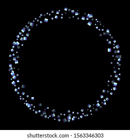 Iridescent rectangle, shiny confetti. Rainbow Scattered little sparkling, glitter sequin. Random falling paillettes, spangle, square elements black background. New Year Christmas Vector illustration.