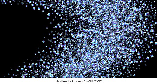 Iridescent rectangle, shiny confetti. Rainbow Scattered little sparkling, glitter sequin. Random falling paillettes, spangle, square elements black background. New Year Christmas Vector illustration.