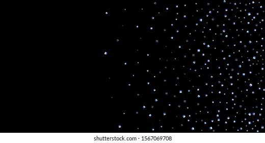 Iridescent rectangle, shiny confetti. Rainbow Scattered little sparkling, glitter sequin. Random falling paillettes, spangle, square elements black background. New Year Christmas Vector illustration.