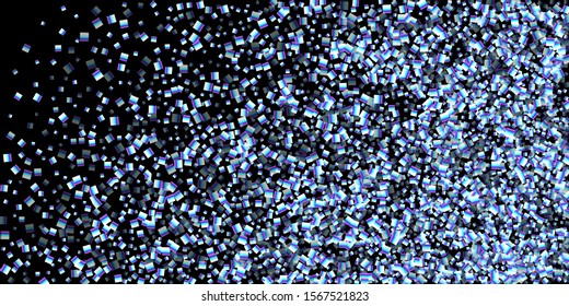 Iridescent rectangle, shiny confetti. Rainbow Scattered little sparkling, glitter sequin. Random falling paillettes, spangle, square elements black background. New Year Christmas Vector illustration.