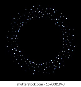 Iridescent rectangle, shiny confetti. Rainbow Scattered little sparkling, glitter sequin. Random falling paillettes, spangle, square elements black background. New Year Christmas Vector illustration.