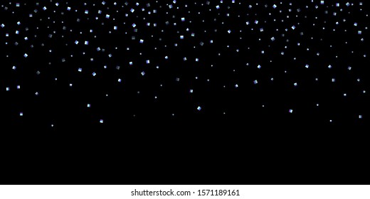 Iridescent rectangle, shiny confetti. Rainbow Scattered little sparkling, glitter sequin. Random falling paillettes, spangle, square elements black background. New Year Christmas Vector illustration.