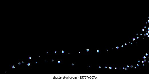 Iridescent rectangle, shiny confetti. Rainbow Scattered little sparkling, glitter sequin. Random falling paillettes, spangle, square elements black background. New Year Christmas Vector illustration.