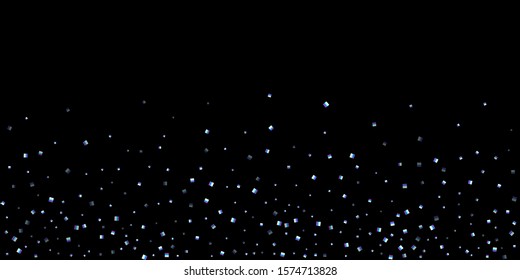 Iridescent rectangle, shiny confetti. Rainbow Scattered little sparkling, glitter sequin. Random falling paillettes, spangle, square elements black background. New Year Christmas Vector illustration.