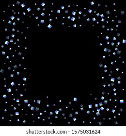 Iridescent rectangle, shiny confetti. Rainbow Scattered little sparkling, glitter sequin. Random falling paillettes, spangle, square elements black background. New Year Christmas Vector illustration.