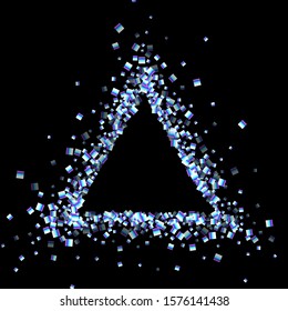 Iridescent rectangle, shiny confetti. Rainbow Scattered little sparkling, glitter sequin. Random falling paillettes, spangle, square elements black background. New Year Christmas Vector illustration.