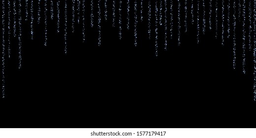 Iridescent rectangle, shiny confetti. Rainbow Scattered little sparkling, glitter sequin. Random falling paillettes, spangle, square elements black background. New Year Christmas Vector illustration.