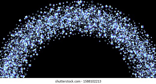 Iridescent rectangle, shiny confetti. Rainbow Scattered little sparkling, glitter sequin. Random falling paillettes, spangle, square elements black background. New Year Christmas Vector illustration.