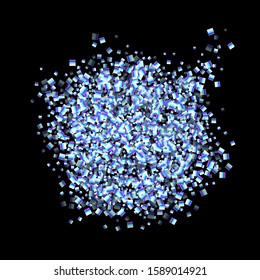Iridescent rectangle, shiny confetti. Rainbow Scattered little sparkling, glitter sequin. Random falling paillettes, spangle, square elements black background. New Year Christmas Vector illustration.