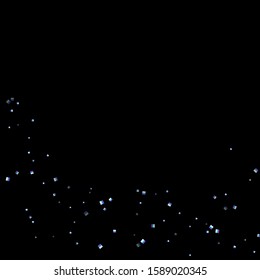 Iridescent rectangle, shiny confetti. Rainbow Scattered little sparkling, glitter sequin. Random falling paillettes, spangle, square elements black background. New Year Christmas Vector illustration.