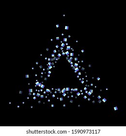 Iridescent rectangle, shiny confetti. Rainbow Scattered little sparkling, glitter sequin. Random falling paillettes, spangle, square elements black background. New Year Christmas Vector illustration.