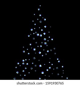 Iridescent rectangle, shiny confetti. Rainbow Scattered little sparkling, glitter sequin. Random falling paillettes, spangle, square elements black background. New Year Christmas Vector illustration.