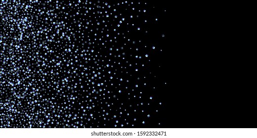Iridescent rectangle, shiny confetti. Rainbow Scattered little sparkling, glitter sequin. Random falling paillettes, spangle, square elements black background. New Year Christmas Vector illustration.