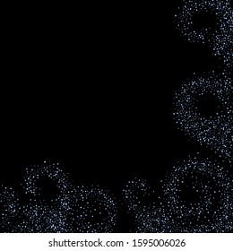 Iridescent rectangle, shiny confetti. Rainbow Scattered little sparkling, glitter sequin. Random falling paillettes, spangle, square elements black background. New Year Christmas Vector illustration.