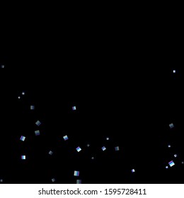 Iridescent rectangle, shiny confetti. Rainbow Scattered little sparkling, glitter sequin. Random falling paillettes, spangle, square elements black background. New Year Christmas Vector illustration.