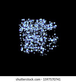 Iridescent rectangle, shiny confetti. Rainbow Scattered little sparkling, glitter sequin. Random falling paillettes, spangle, square elements black background. New Year Christmas Vector illustration.