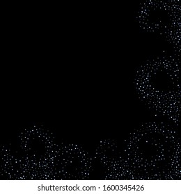 Iridescent rectangle, shiny confetti. Rainbow Scattered little sparkling, glitter sequin. Random falling paillettes, spangle, square elements black background. New Year Christmas Vector illustration.