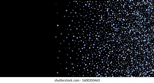 Iridescent rectangle, shiny confetti. Rainbow Scattered little sparkling, glitter sequin. Random falling paillettes, spangle, square elements black background. New Year Christmas Vector illustration.