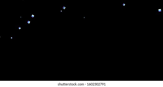 Iridescent rectangle, shiny confetti. Rainbow Scattered little sparkling, glitter sequin. Random falling paillettes, spangle, square elements black background. New Year Christmas Vector illustration.