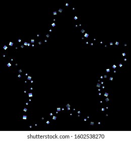 Iridescent rectangle, shiny confetti. Rainbow Scattered little sparkling, glitter sequin. Random falling paillettes, spangle, square elements black background. New Year Christmas Vector illustration.
