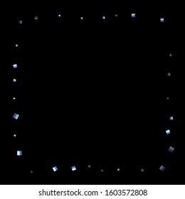 Iridescent rectangle, shiny confetti. Rainbow Scattered little sparkling, glitter sequin. Random falling paillettes, spangle, square elements black background. New Year Christmas Vector illustration.