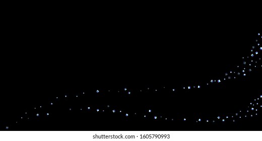 Iridescent rectangle, shiny confetti. Rainbow Scattered little sparkling, glitter sequin. Random falling paillettes, spangle, square elements black background. New Year Christmas Vector illustration.