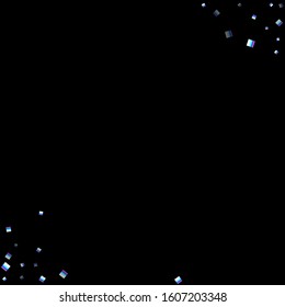 Iridescent rectangle, shiny confetti. Rainbow Scattered little sparkling, glitter sequin. Random falling paillettes, spangle, square elements black background. New Year Christmas Vector illustration.