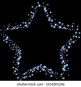 Iridescent rectangle, shiny confetti. Rainbow Scattered little sparkling, glitter sequin. Random falling paillettes, spangle, square elements black background. New Year Christmas Vector illustration.