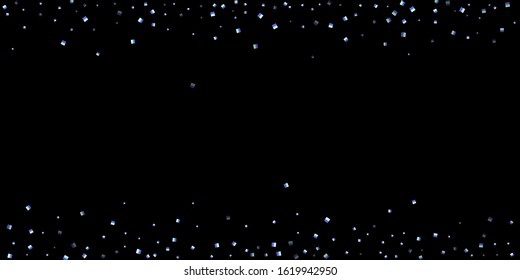 Iridescent rectangle, shiny confetti. Rainbow Scattered little sparkling, glitter sequin. Random falling paillettes, spangle, square elements black background. New Year Christmas Vector illustration.