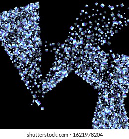 Iridescent rectangle, shiny confetti. Rainbow Scattered little sparkling, glitter sequin. Random falling paillettes, spangle, square elements black background. New Year Christmas Vector illustration.