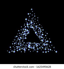 Iridescent rectangle, shiny confetti. Rainbow Scattered little sparkling, glitter sequin. Random falling paillettes, spangle, square elements black background. New Year Christmas Vector illustration.