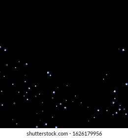 Iridescent rectangle, shiny confetti. Rainbow Scattered little sparkling, glitter sequin. Random falling paillettes, spangle, square elements black background. New Year Christmas Vector illustration.