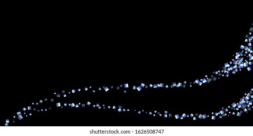 Iridescent rectangle, shiny confetti. Rainbow Scattered little sparkling, glitter sequin. Random falling paillettes, spangle, square elements black background. New Year Christmas Vector illustration.