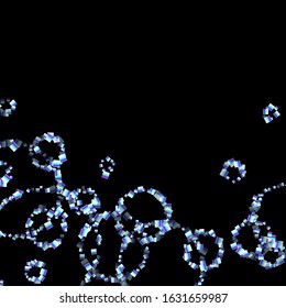 Iridescent rectangle, shiny confetti. Rainbow Scattered little sparkling, glitter sequin. Random falling paillettes, spangle, square elements black background. New Year Christmas Vector illustration.