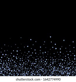 Iridescent rectangle, shiny confetti. Rainbow Scattered little sparkling, glitter sequin. Random falling paillettes, spangle, square elements black background. New Year Christmas Vector illustration.
