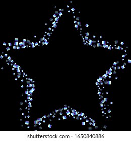 Iridescent rectangle, shiny confetti. Rainbow Scattered little sparkling, glitter sequin. Random falling paillettes, spangle, square elements black background. New Year Christmas Vector illustration.