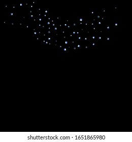 Iridescent rectangle, shiny confetti. Rainbow Scattered little sparkling, glitter sequin. Random falling paillettes, spangle, square elements black background. New Year Christmas Vector illustration.