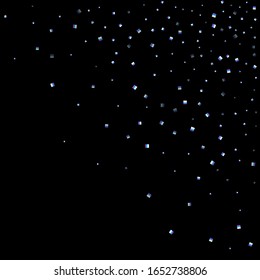 Iridescent rectangle, shiny confetti. Rainbow Scattered little sparkling, glitter sequin. Random falling paillettes, spangle, square elements black background. New Year Christmas Vector illustration.