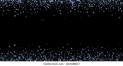 Iridescent rectangle, shiny confetti. Rainbow Scattered little sparkling, glitter sequin. Random falling paillettes, spangle, square elements black background. New Year Christmas Vector illustration.